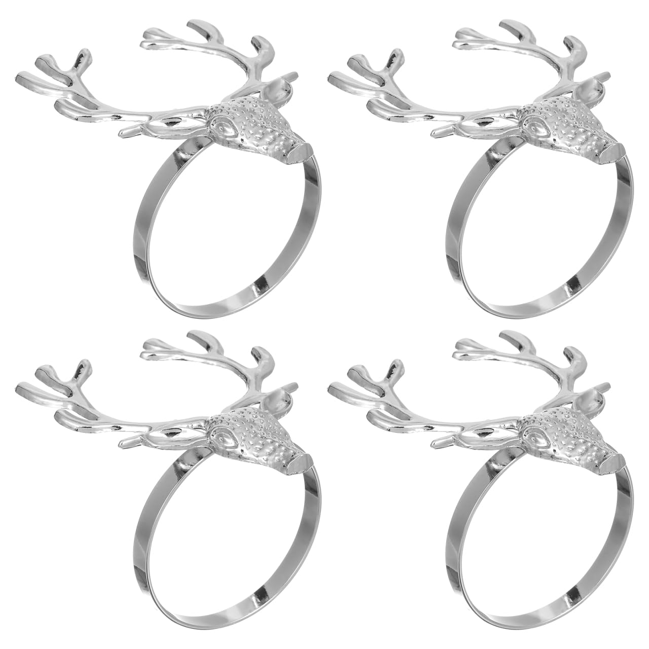 4Pcs Christmas Reindeer Napkin Rings, Silver Napkin Holders Deer Head Napkin Buckle for Christmas Party Holiday Table Decoration