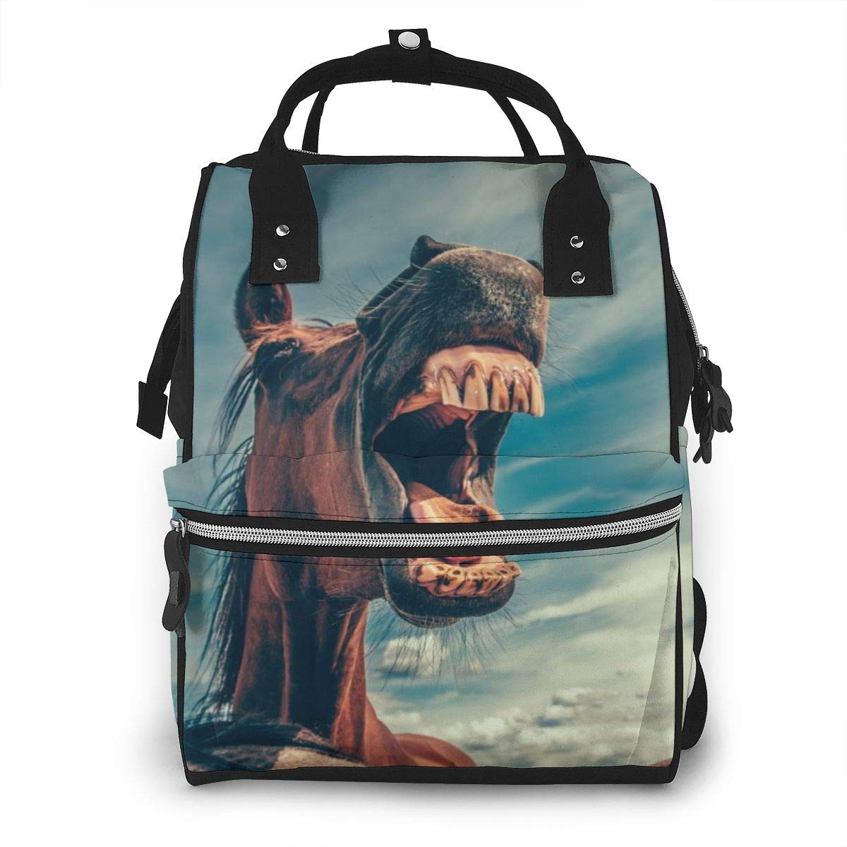 Dramatic Horse Lauging Smile Printed Diaper Bag Backpack