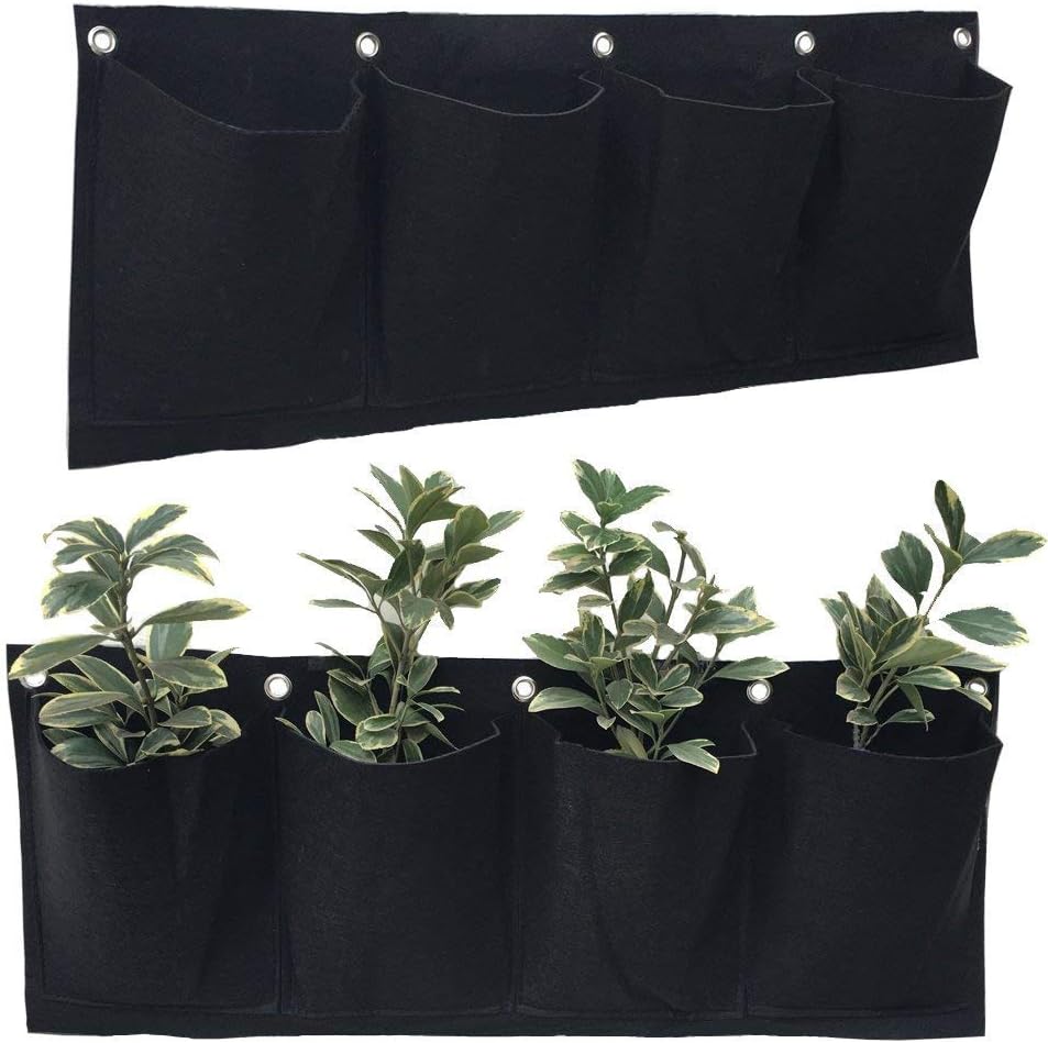2 PCS 4 Pockets Horizontal Wall Mount Planter Felt Garden Hanging Grow Bags 10 in x 25 in
