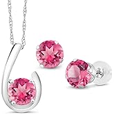 Gem Stone King 10K White Gold Pink Mystic Topaz Pendant Earrings Jewelry Set For Women | 3.00 Cttw | Gemstone November Birthstone | Round 6MM | with 18 Inch Chain