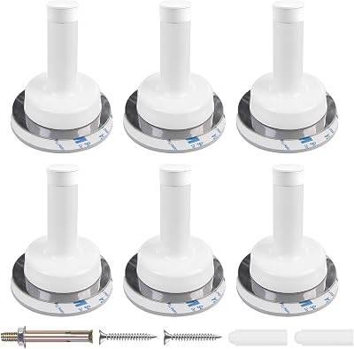 Northern Brothers 6 Pack Door Stop, Wall Mounted White Noise Dampening Rubber