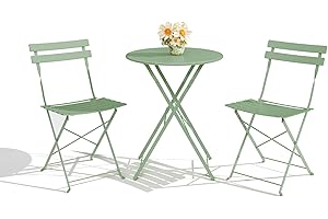 GarveeLife 3-Piece Folding Bistro Set, Foldable Patio Furniture Set with Premium Frame, Outdoor Bistro Table and Chairs Set of 2 for Patio, Garden and Balcony, Green