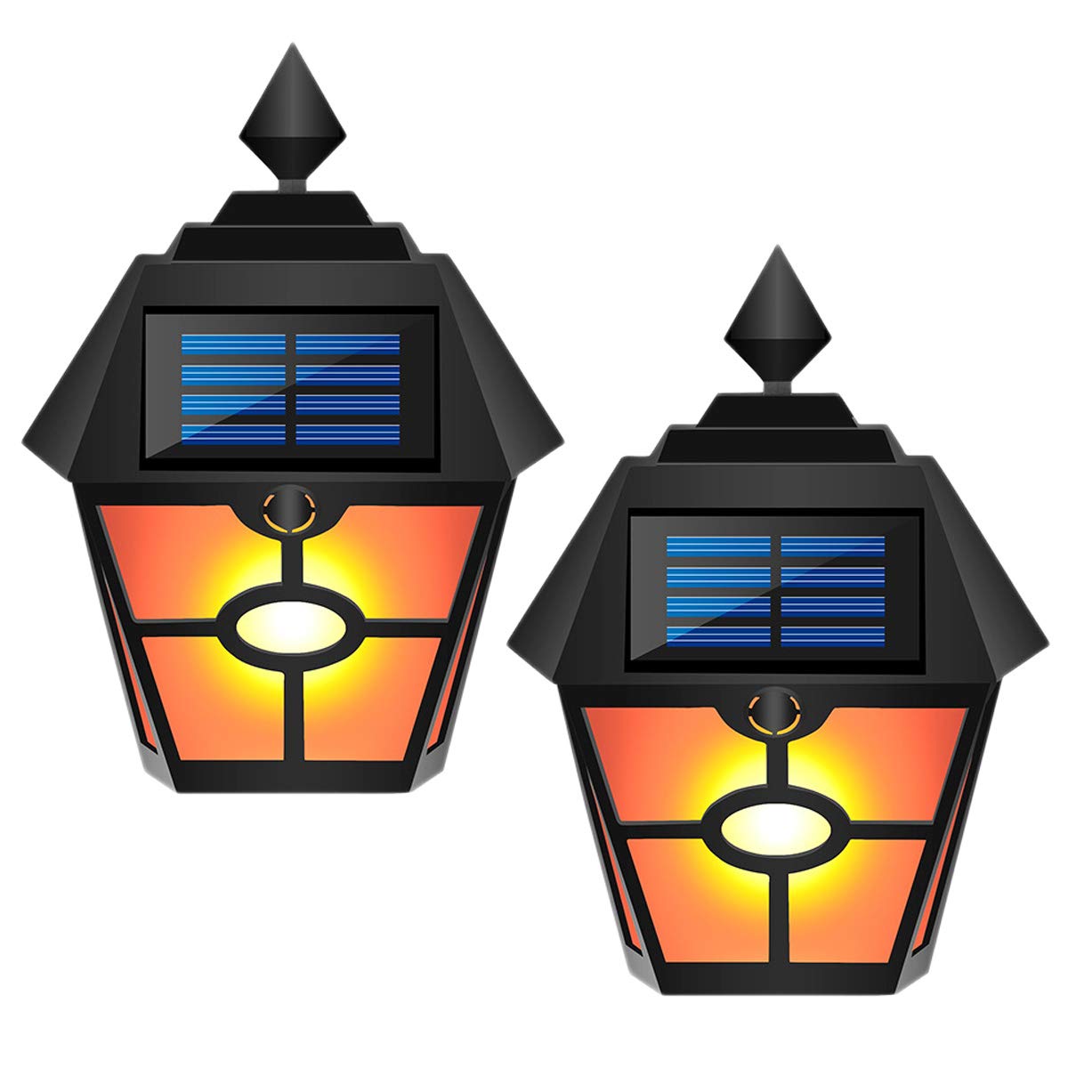 EHOFUN 2Pack Flickering Solar Wall Lights,KINGCOO Waterproof 28LED Retro Hex Flame Lamp Deck Garage Door Night Lights Solar Torches Light for Courtyard Garden Outdoor Landscape Lighting