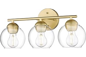 Emak 3-Light Gold Bathroom Light Fixtures Over Mirror, Globe Clear Glass Bathroom Vanity Lights, VL114-GDL-3