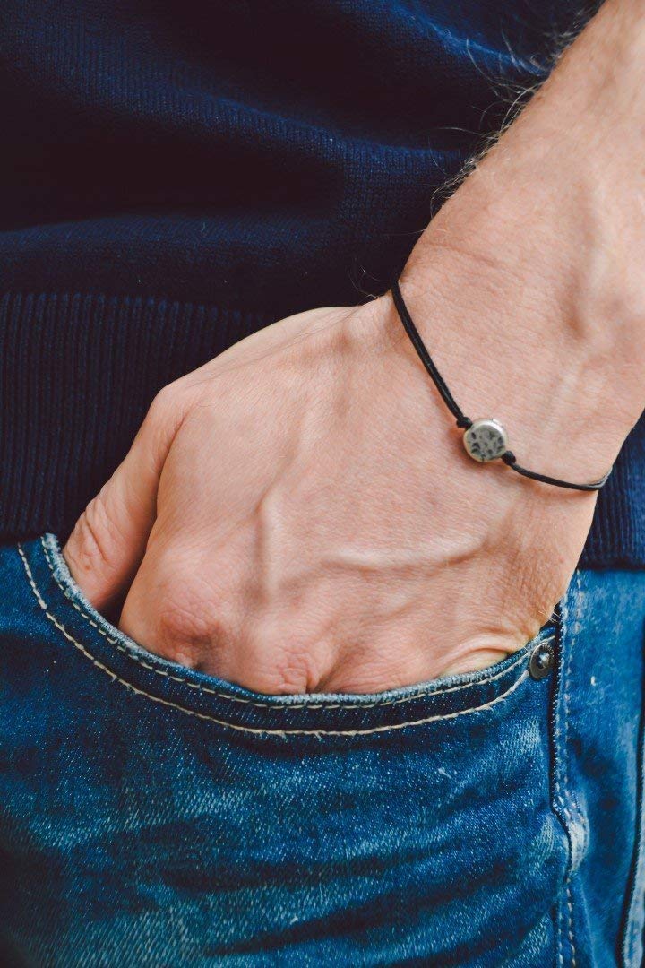Men's bracelet, black cord bracelet for men with a silver