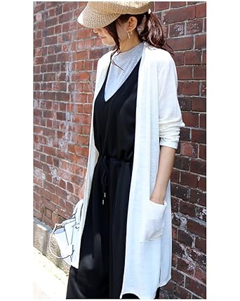 Amazon 春夏 さらさらスラブ素材 ロングカーディガン 長袖 トップス