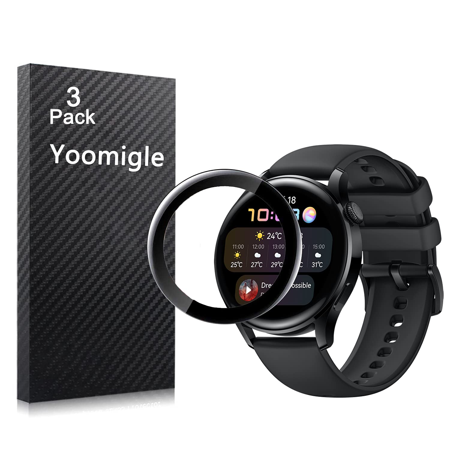 Yoomigle 3 Pack Compatible with Huawei Watch 3 Screen Protector Film Compatible with Huawei Watch 3 Smartwatch Screen Protectors Foils 3D Full Coverage Screen Cover Anti-Scratch