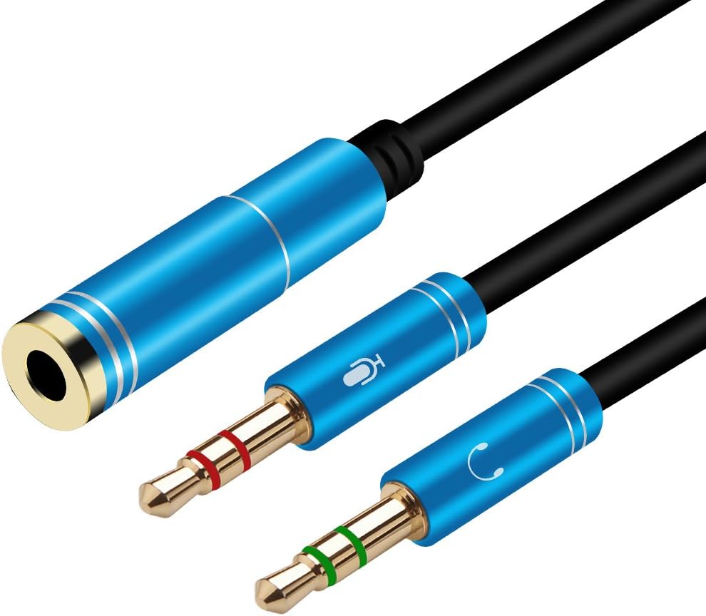 Yeung Qee Headphone Splitter 3.5mm Female to 2 Dual 3.5mm Male Headphone Mic Audio Y Splitter Cable for PC PS4 Gaming Headset (Blue 3ft)