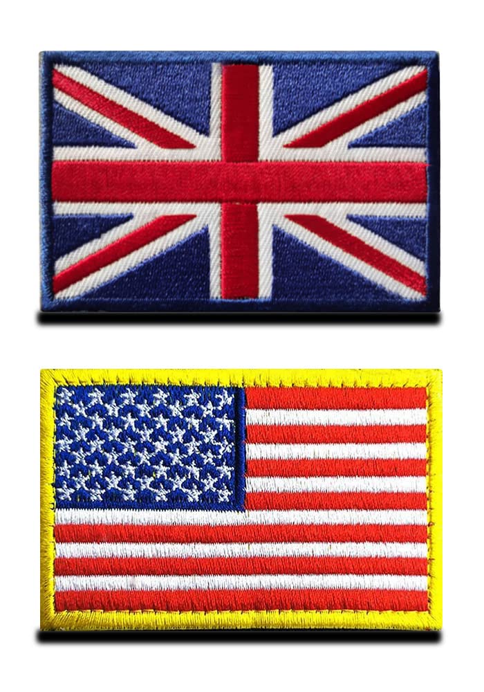 Zcketo 2 PCS Great British Union United Kingdom UK Patch and USA American Flag Hook and Loop Embroidered National Emblem Patch for Football Clothes Jersey Backpack Caps Travel Tactical