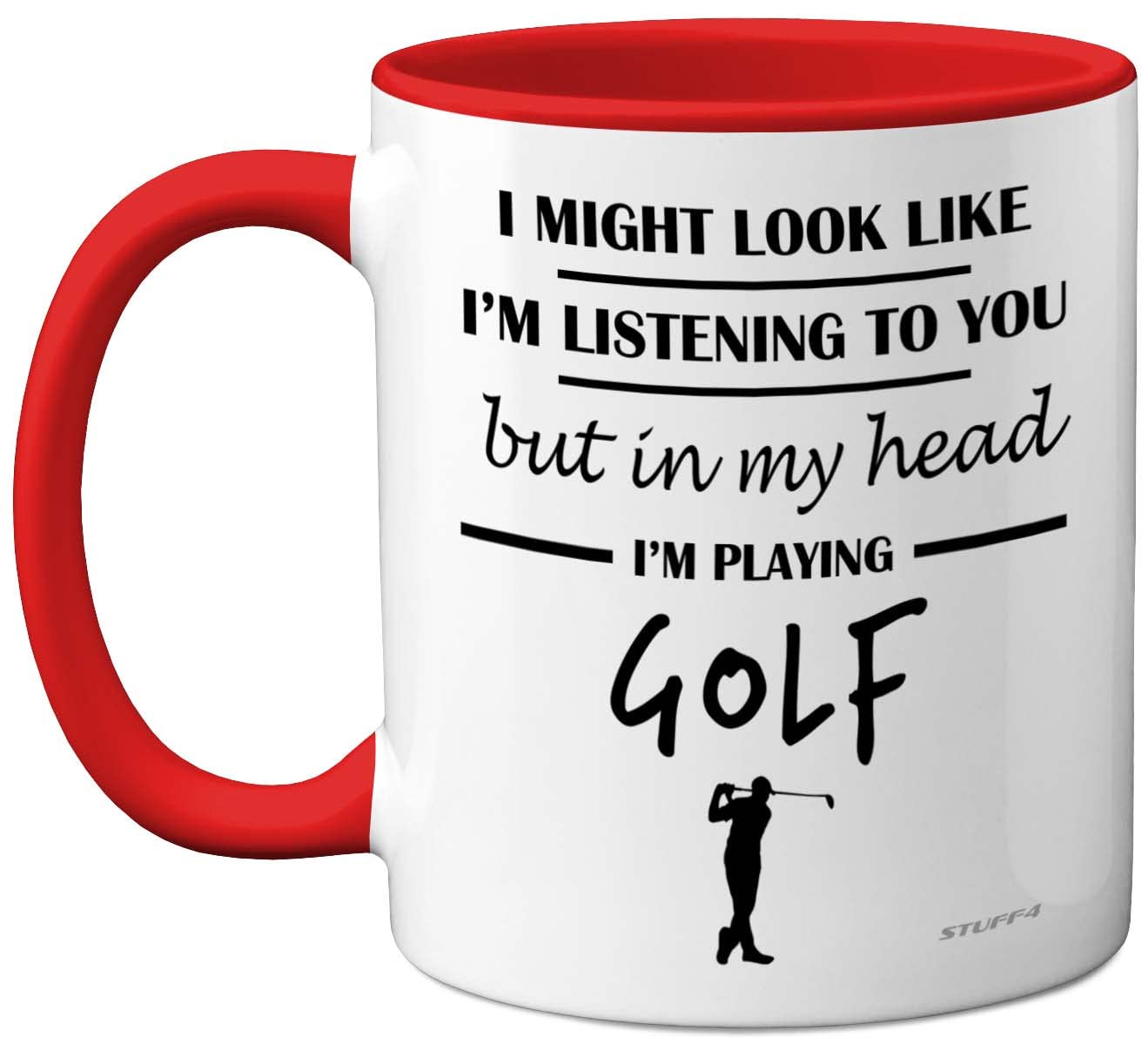Stuff4 Golf Gifts for Men - in My Head I'm Playing Golf Mug - Funny Presents for Men, Gifts Golfers Presents, Lover Gift Ideas, 11oz Ceramic Red Handle Premium Mugs