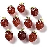 DanLingJewelry 10Pcs Red Strawberry Agate Charms Natural Agate Fruit Pendants Crystal Strawberry Agates Stone Charms for Jewelry Making DIY