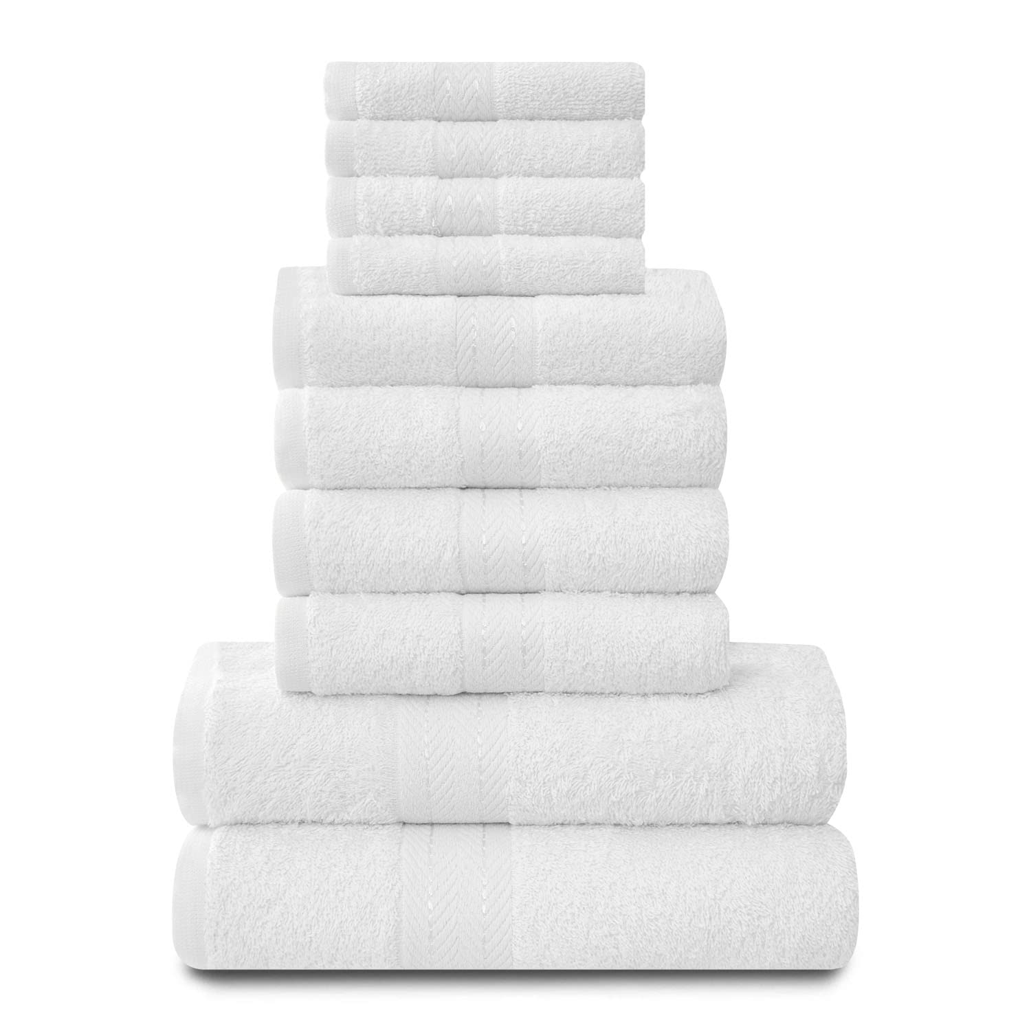 GC GAVENO CAVAILIA Towels Family Bale Set - 10 Piece 100% Egyptian Cotton, 4x Face 4x Hand 2x Bath Towel, Premium Quality Highly Water Absorbent Bathroom Accessories, Machine Washable, White
