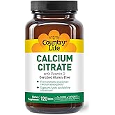 Country Life Calcium Citrate with Vitamin D – 500mg – Highly Absorbable Calcium Supplement – Certified Gluten Free, Vegan, Halal, Non-GMO – 120 Tablets