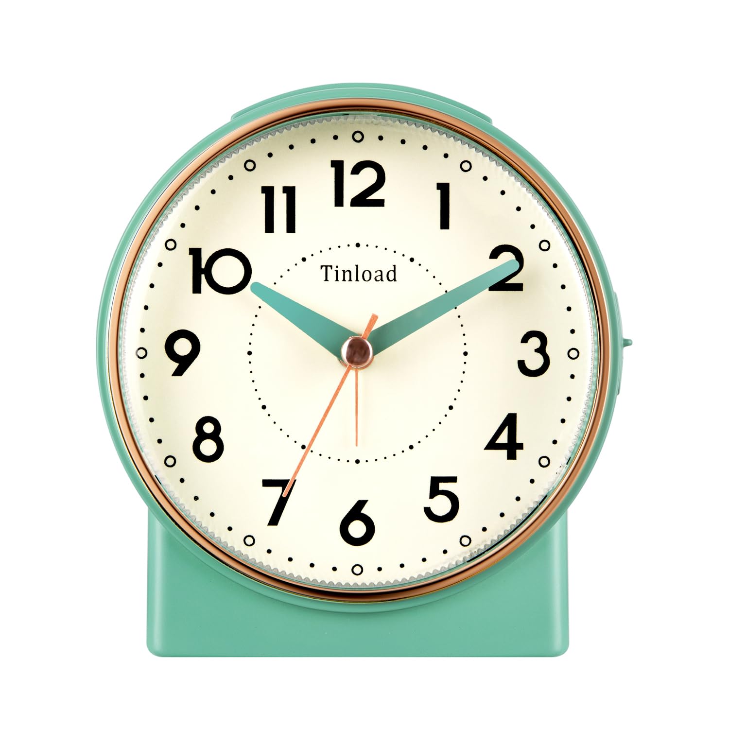 Tinload 4.3" Retro Analog Alarm Clock, Vintage Decor, No Ticking Silent, Easy to Set, Gradual Rise Alarm, On/Off Switch on Side, Gentle Wake, Snooze, Lighted on Demand, Battery Operated, Retro Green