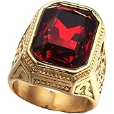 PAURO Men's Stainless Steel Vintage Wedding Promise Ring with Big Stone