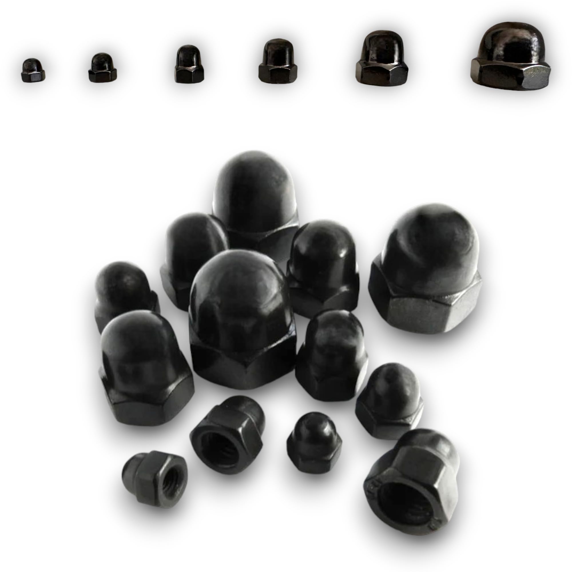 Pack of 6 Black Stainless Steel Dome Nuts - M3 M4 M5 M6 M8 M10 Hex Acorn Head Nuts for Screws Bolts Durable Blackened Finish Fasteners Rust-Resistant Stainless Steel Hardware Set with Bolts Caps (M6)