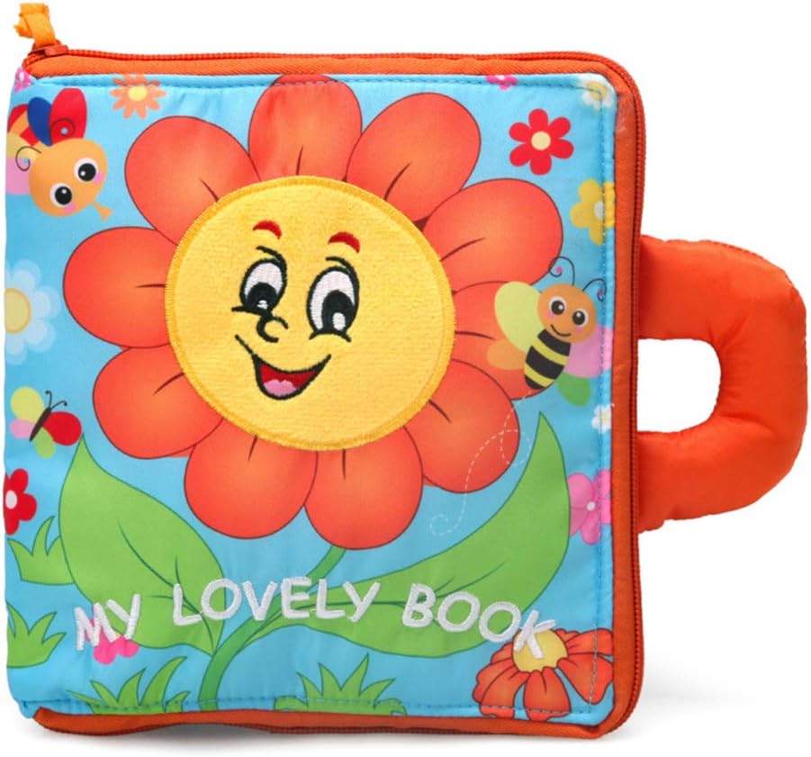 KAKIBLIN Soft Baby Book, Crinkle Baby Book Sensory Cloth Book Activity Book for Babies Non-Toxic Fabric Book Early Educational Learning Baby Toy Travel Toy for Plane, Sunflower
