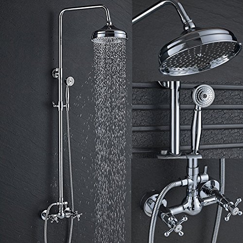 Senlesen Bathroom 8-Inch Rainfall Shower Faucet System Wall Mounted Dual Cross Handle Bathtub Shower Mixer Tap with Handheld Spray,Chrome Polished