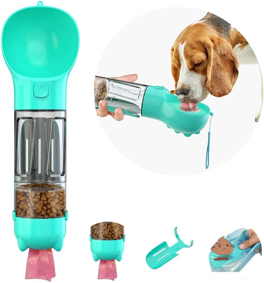 Petneer Dog Water Bottle, 4 in 1 Portable Dog Bowl Water Bottle with Food Container, Garbage Bag Storage, Dog Pooper Scooper, Travel Dog Water Bowl for Walking, Hiking, Parking and Outdoor