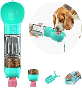 Petneer Dog Water Bottle, 4 in 1 Portable Dog Bowl Water Bottle with Food Container, Garbage Bag Storage, Dog Pooper Scooper, Travel Dog Water Bowl for Walking, Hiking, Parking and Outdoor