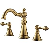 Derengge Two Handle Bathroom Sink Faucet 3 Hole Brushed Gold with Pop up Drain,High Arc Lavatory 8 Inch Widespread Bathroom F