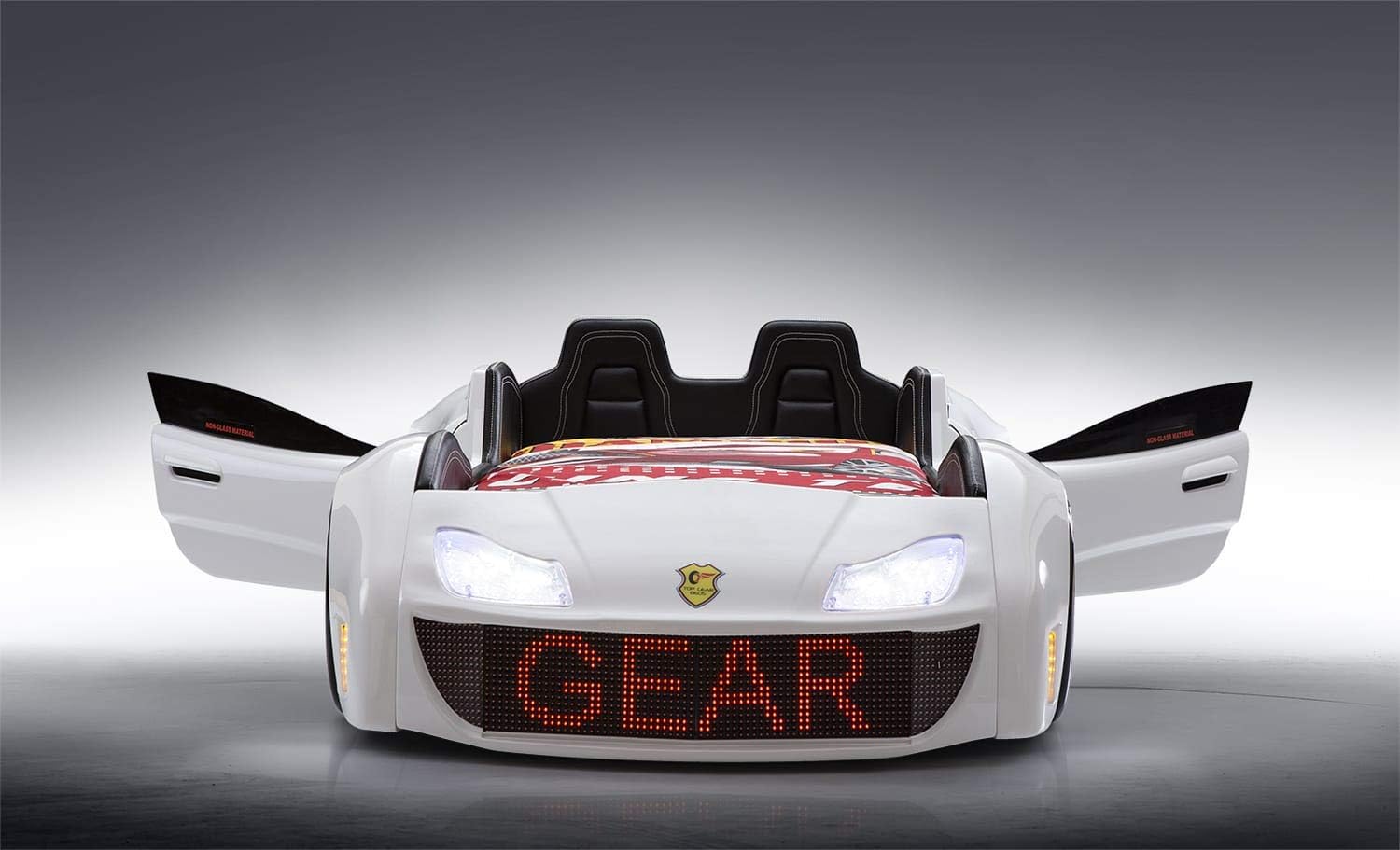 3ft Boys White GT999D Race Car Bed With Scrolling LED Display