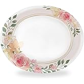 Boocikey 50 Count Floral Oval Paper Plates,10 x 12 in Large Oval Plates, Disposable Dinner Plates Pink Floral Party Plates for Birthday Girl Baby Shower Tea Party Decor