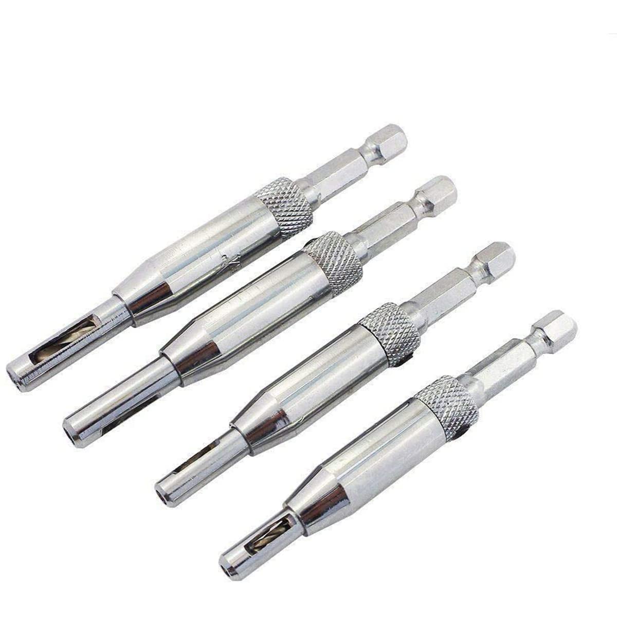 4 Pack Self Centering Hinge Drill Bits Set Hexagon Wood Hole Saw Bit Center Hole Puncher Woodworking Tools for Cabinet Door 5/64" 7/64" 9/64" 11/64"