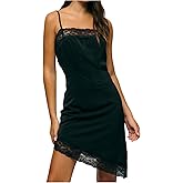 Milumia Women's Lace Square Neck Cami Dress Spaghetti Strap Asymmetrical Short Party Dresses
