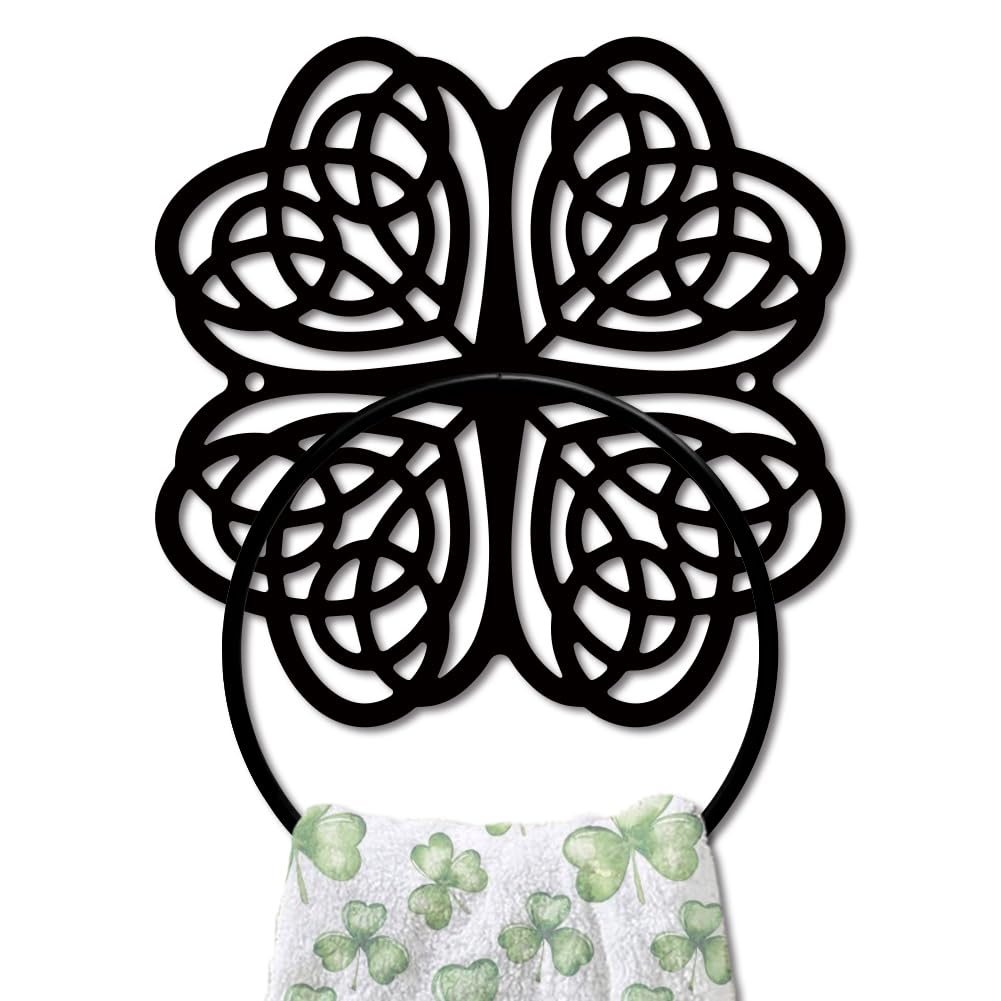 MAYJOYDIY Four Leaf Clover Metal Towel Ring, Wall Mounted Towel Holder, Lucky Charm Home Decor Accessory for Bathroom Kitchen