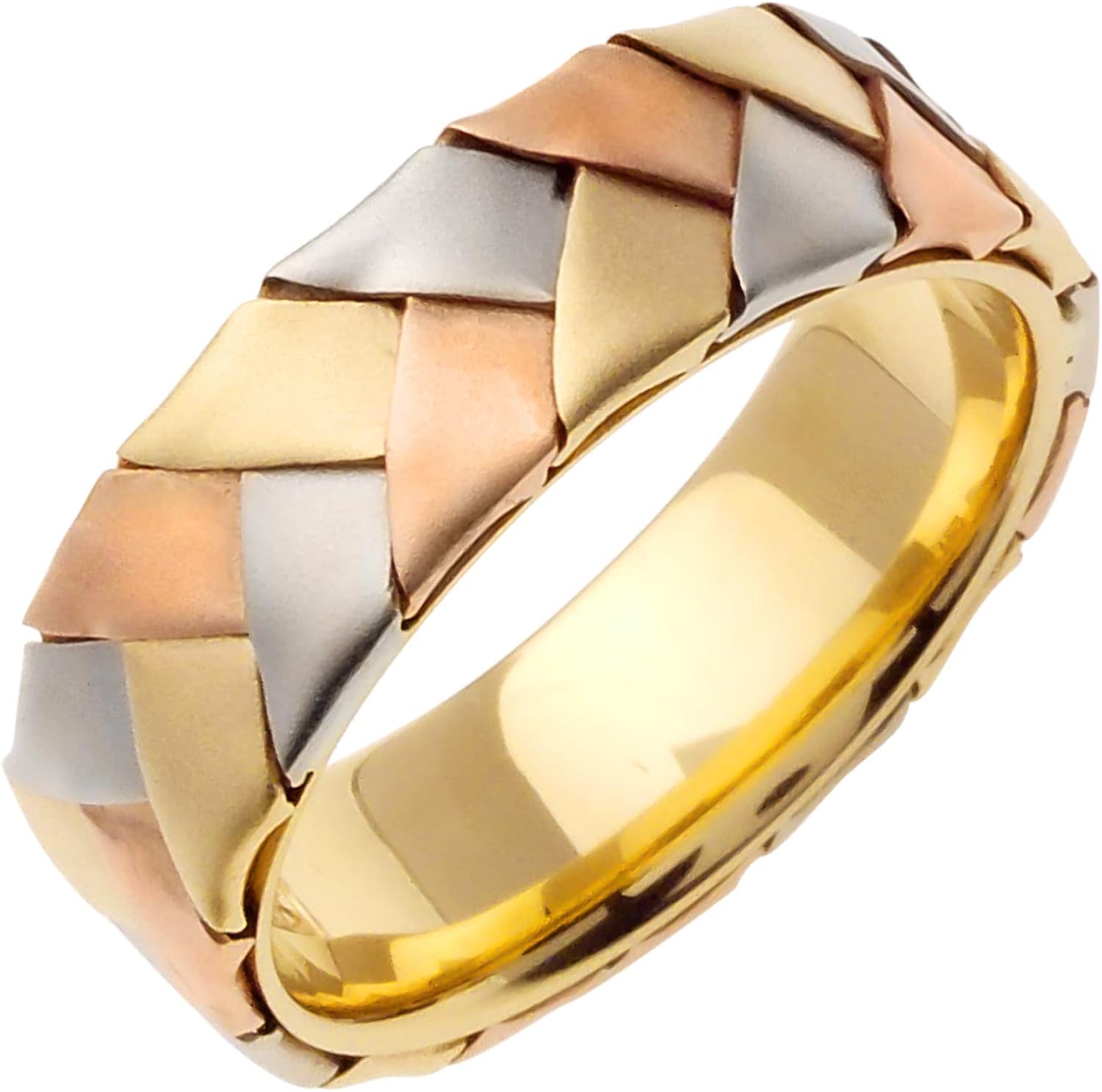 14K Tri Color Gold Braided Basket Weave Women's Comfort Fit Wedding