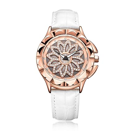 MEGIR Damenmode Strass leuchtende Quarz-Uhr mit Lederband