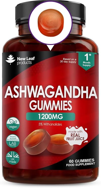 New Leaf Ashwagandha Gummies 1200mg 60 Vegan No Artificial Colours Flavours UK
