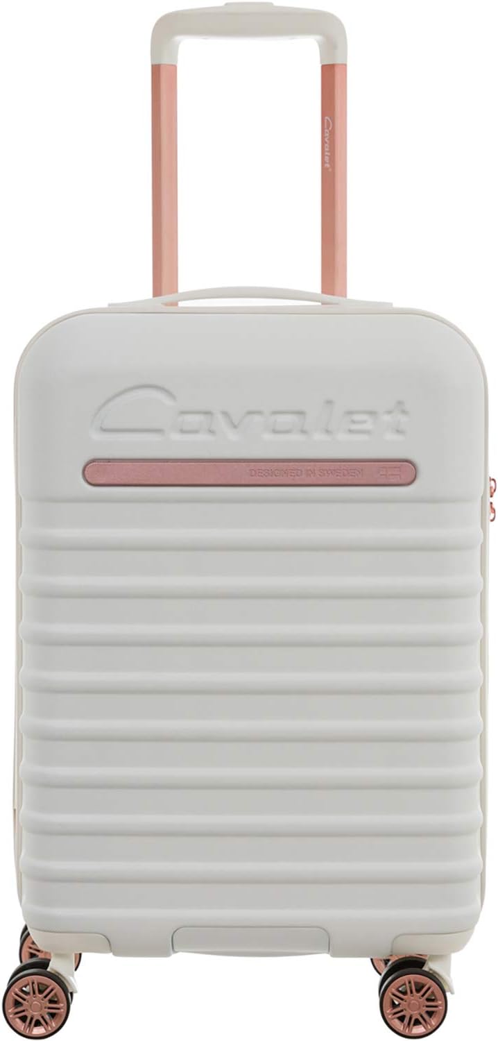 white and rose gold luggage