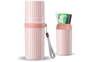LIKAJON Toothbrush Travel Case, Pink Travel Toothbrush Cup Holder for Toothbrush and Toothpaste, Portable Travel Toothbrush Container for Traveling Camping Business School