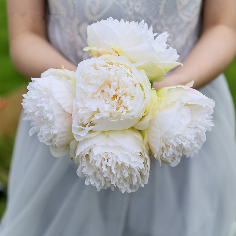 DWE Artificial Peony Flowers, 5 Heads Silk Peony Plastic Fake Flowers Bridal Bouquet for Christmas Wedding Party Home Ddecoration - Image 3