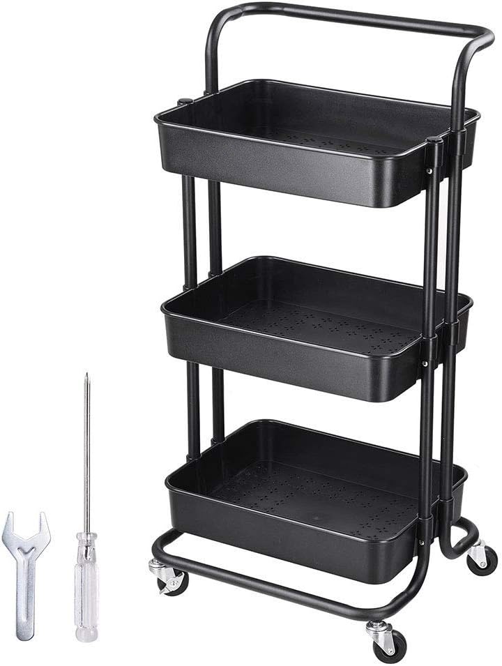Chi Mercantile Multipurpose Organizer Hair Salon Nail Spa Rolling Utility Trolley Storage Cart with 3 Shelves Workstation (Black): Health & Personal Care