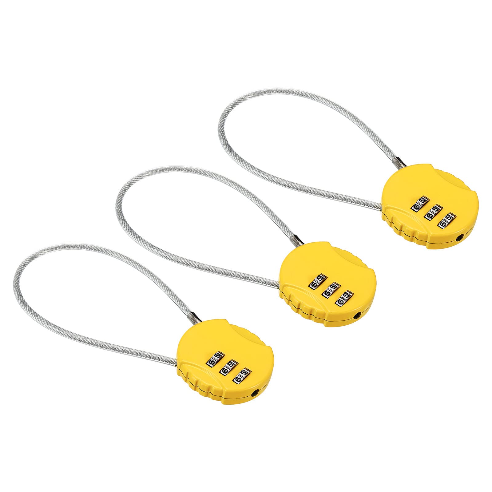 PATIKIL Combination Lock 8 Inch, 3 Pcs 3 Digit Outdoor Waterproof Code Padlock with Wire Rope for Luggage Gym Locker Fence Toolbox Backpack, Yellow