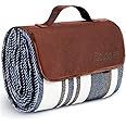 Extra Large Picnic Blanket Dual Layers for Outdoor Water-Resistant Handy Mat Tote Spring Summer Blue and White Striped for Th