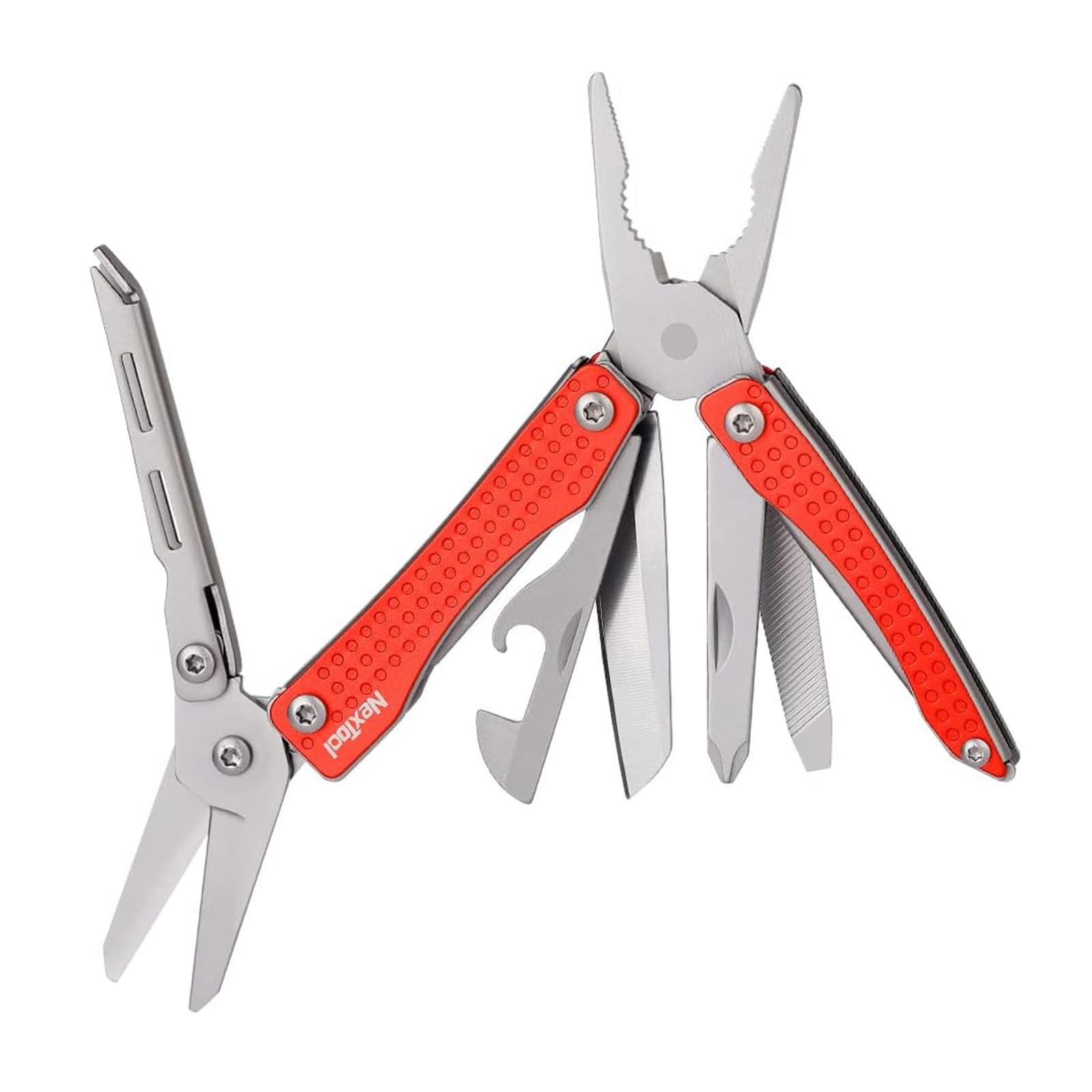 NexTool Mini Flagship 10 in 1 Multitool, Multitool with Pliers, Camping Pliers, Can Opener, Scissors, Screwdriver, Bottle Opener for Camping, Outdoor Activities, Repairing, Hiking-Red
