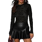 miduo Womens Velvet Burnout Top Crew Neck Long Sleeve Slim Fit Shirt Blouses Tops