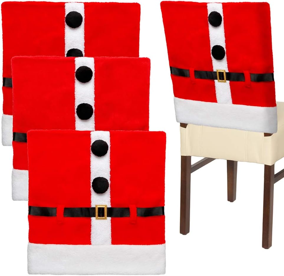 D-FantiX Santa Claus Suit Christmas Chair Covers with Belt Buckle Dining Room Chair Covers Holiday Christmas Decorations Red Set of 4: Home & Kitchen