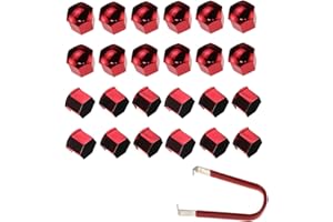 Nihfien 24pcs Wheel Nut Cap 21mm Wheel Bolt Nut Caps Covers,Universal Anti-Rust Car Tire Nut Caps Bolt Cover,Hexagonal Plastic Tire Bolt with Removal Tool (Red)
