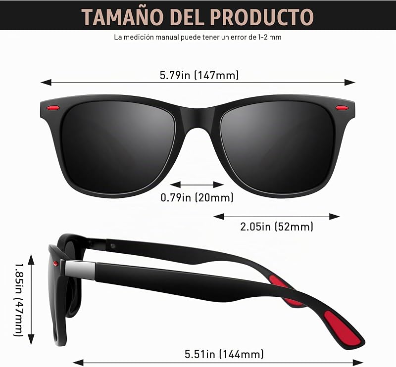 Gafas de Sol Hombre Mujer Polarizadas TR90 para Conducir Deportes Pesca 100% Protección UV400 MO90