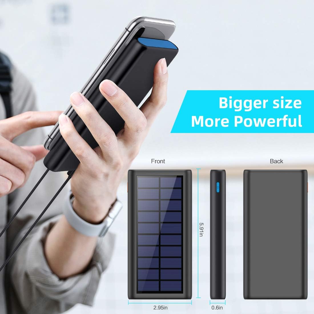 Solar Portable Charger 26800mAh, 【2020 Phone Charger】 Power Bank External Backup Battery Pack with 2 Outputs Huge Capacity Backup Battery Compatible Smartphone,Tablet and More