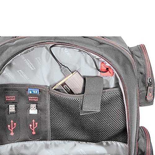 Mobile Edge Core Gaming Laptop Backpack, Molded Front Panel, 17 - 18 Inch, External USB 3.0 Quick-Charge Port and Built-in Charging Cable ScanFast TSA Checkpoint Friendly Black w/Red Trim MECGBP1