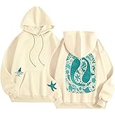 Oversized Hoodie Women Ocean Marine Life Graphic Y2K Long Sleeve Casual Drawstring Sweatshirts Fall Lounge Light Pullover