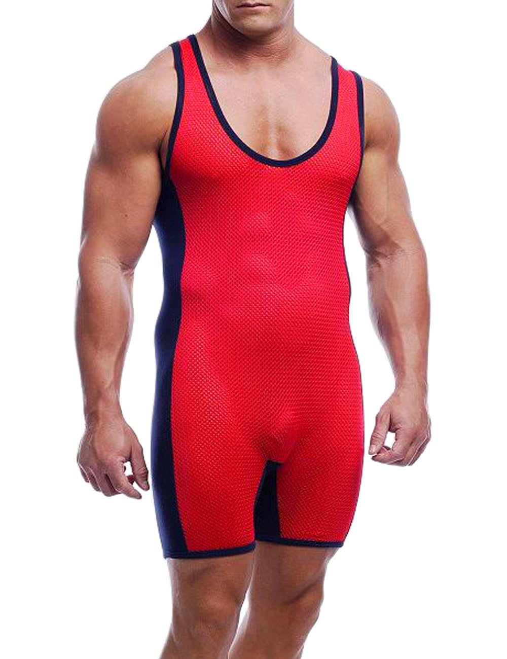 GYMAPE Mens One Piece wrestling singlets Singlet Basic Layer Fishing Breathable Wrestling Uniform Underwear pajamas Red-Black XL