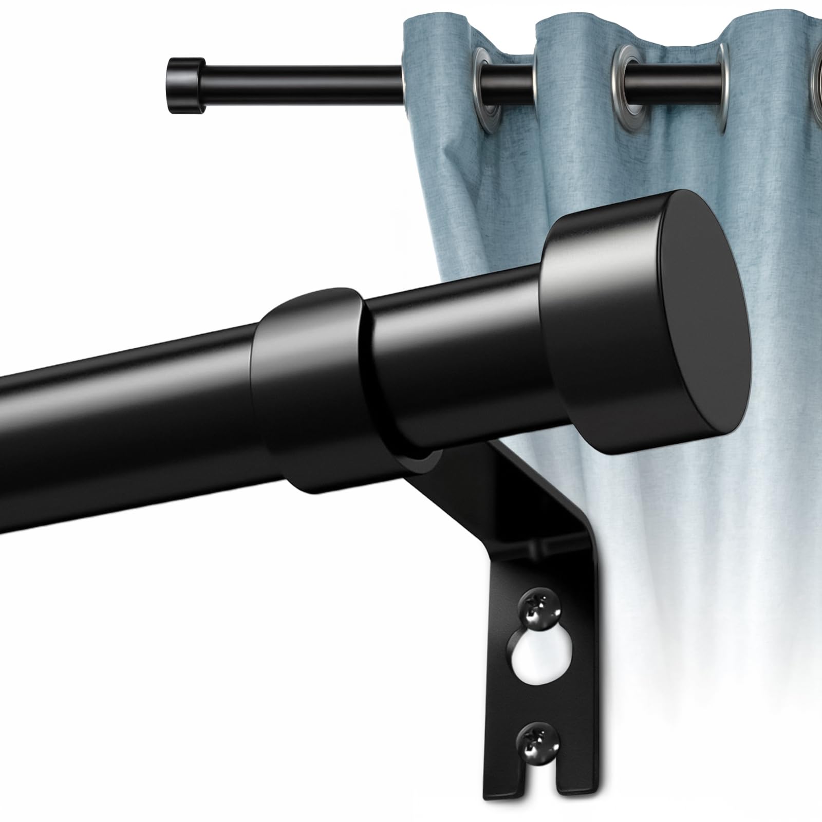 Qualsen Ccurtain rail Sets 91 to 223 cm Curtain Rails and Fittings Extendable Curtain Poles for Windows, curtain poles for eyelet curtains Metal Pole Heavy Duty black curtain pole with Cap Finials