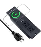 QBA Tabletop Recessed Power Hub – 3 AC Outlets, 2 USB-A (18W), 2 USB-C (30W PD), Brush Slot, Flip-Up Lid – For Conference Rooms, Desks, Kitchen Islands & Workbenches